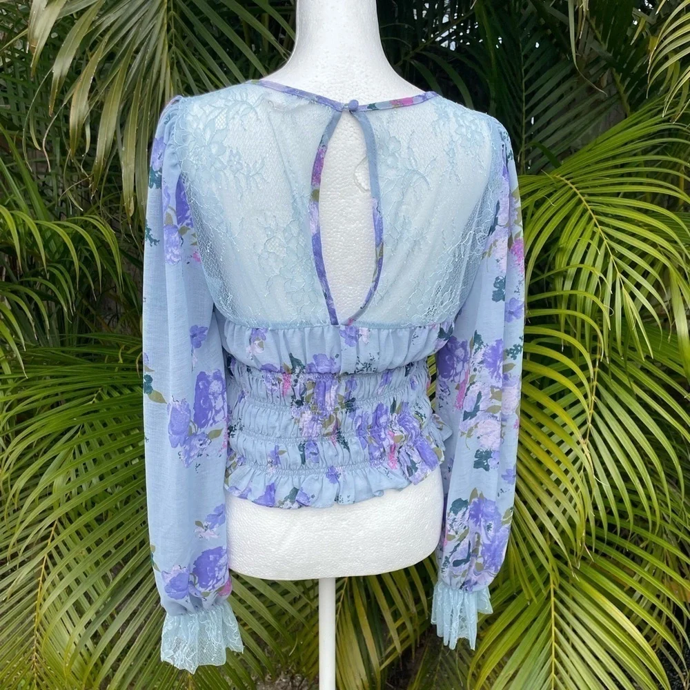 Free People Blue Daphne Sheer Paneled Blouse Size Small